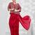 red red embellished embroidered zari pure georgette saree with jacket