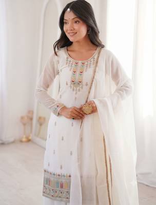 White embroidered kurta with sharara & dupatta set 2