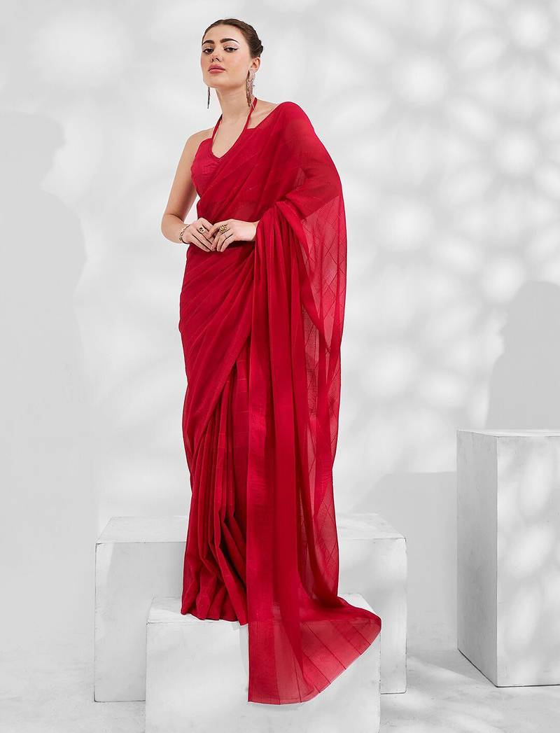 red red embellished embroidered zari pure georgette saree with jacket