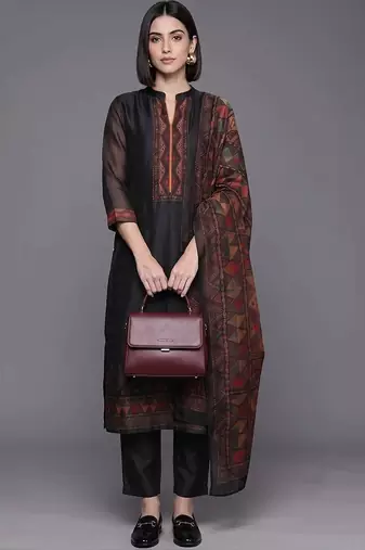 women ethnic motifs regular chanderi silk kurta with trousers & with dupatta