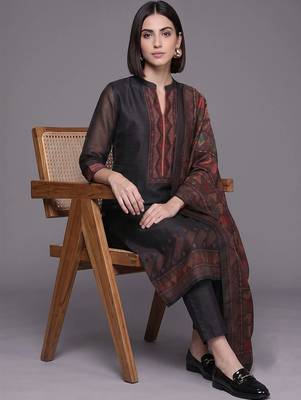 women ethnic motifs regular chanderi silk kurta with trousers & with dupatta 5