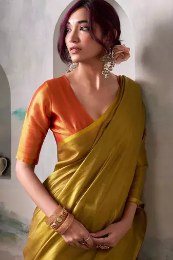 gold woven design tissue saree