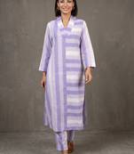 women striped regular cotton kurta with trousers