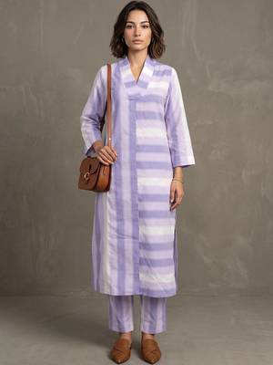 women striped regular cotton kurta with trousers 2