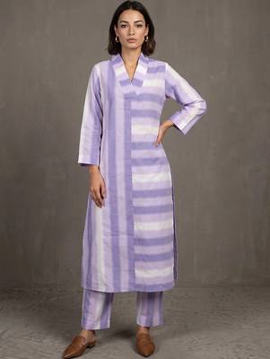 women striped regular cotton kurta with trousers 3