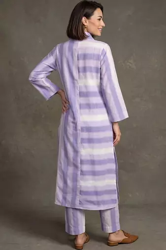 women striped regular cotton kurta with trousers