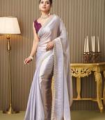 lavender beads and stones satin saree