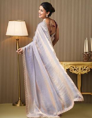 lavender beads and stones satin saree 3