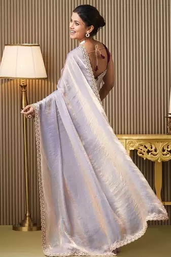 lavender beads and stones satin saree