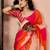 orange colourblocked pure linen ready to wear saree