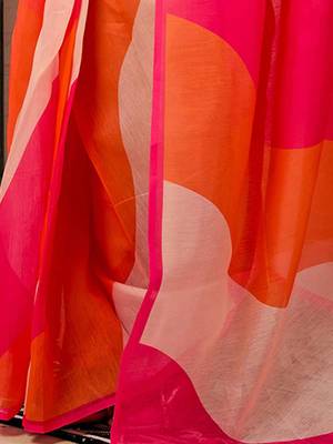 orange colourblocked pure linen ready to wear saree 5