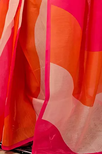 orange colourblocked pure linen ready to wear saree