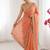 peach embellished embroidered silk blend heavy work saree
