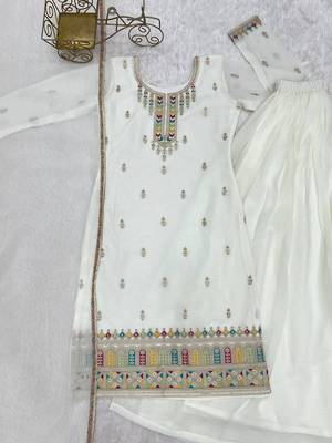 White embroidered kurta with sharara & dupatta set 4