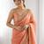 peach embellished embroidered silk blend heavy work saree