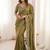 olive embellished embroidered satin heavy work saree