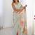 sea_green floral printed mirror work pure chiffon saree with blouse