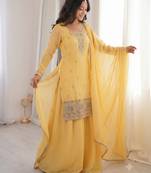 Yellow embroidered kurta with sharara & dupatta set