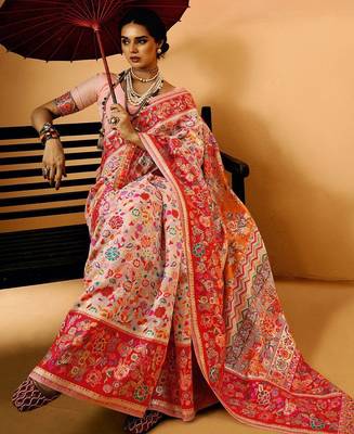 pink woven design floral zari saree 2