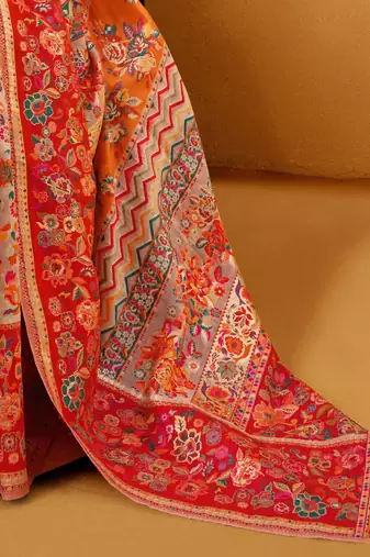 pink woven design floral zari saree