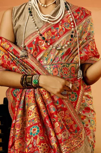 beige woven design zari saree