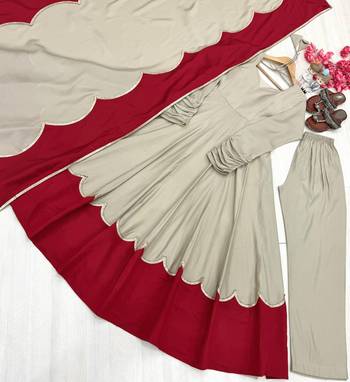 Beige&maroon roman silk readymade anarkali with embroidery work 3