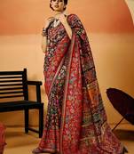 black women floral printed zari saree