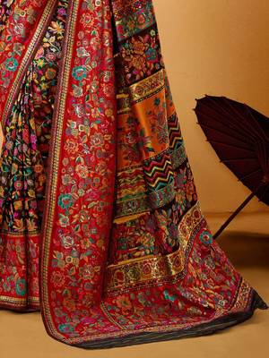 black women floral printed zari saree 5