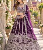 Purple Net Semi Stitched Lehenga Choli with Embroidery & Sequence Work