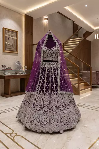 Purple Net Semi Stitched Lehenga Choli with Embroidery & Sequence Work