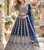 Teal Net Semi Stitched Lehenga Choli with Embroidery & Sequence Work