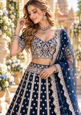 Teal Net Semi Stitched Lehenga Choli with Embroidery & Sequence Work 2