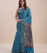 blue bandhani printed zari saree