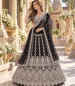 Black Net Semi Stitched Lehenga Choli with Embroidery & Sequence Work