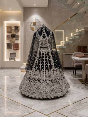Black Net Semi Stitched Lehenga Choli with Embroidery & Sequence Work 3