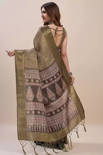 green bandhani printed zari saree