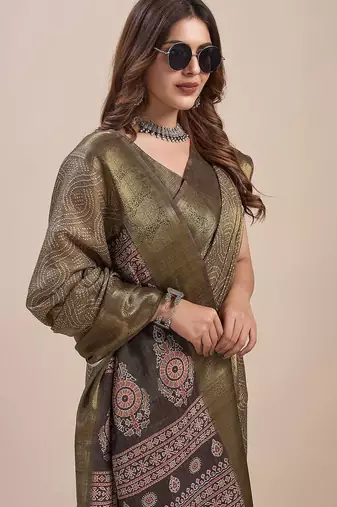 green bandhani printed zari saree