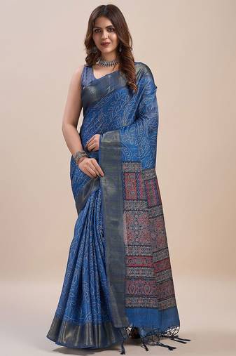 blue bandhani zari saree