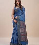 blue bandhani zari saree