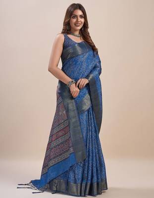 blue bandhani zari saree 2