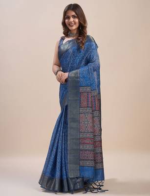blue bandhani zari saree 3