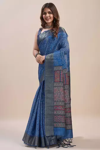 blue bandhani zari saree