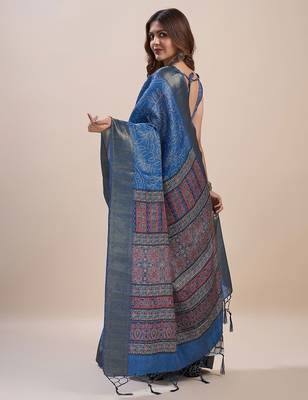 blue bandhani zari saree 4