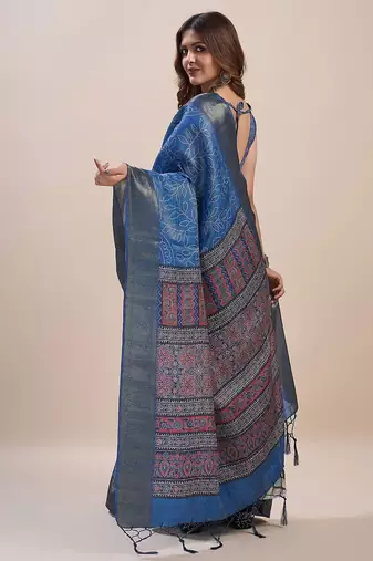 blue bandhani zari saree