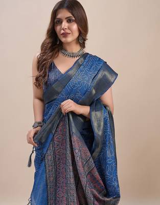 blue bandhani zari saree 5