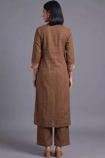 women three-quarter sleeves floral empire thread work kurta with palazzos