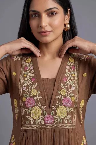 women three-quarter sleeves floral empire thread work kurta with palazzos