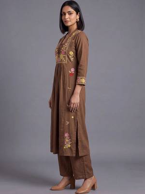 women three-quarter sleeves floral empire thread work kurta with palazzos 6