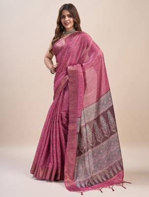 pink bandhani printed zari saree 3