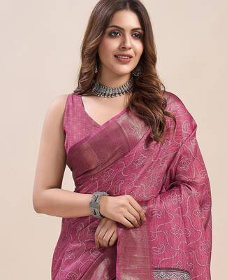 pink bandhani printed zari saree 5